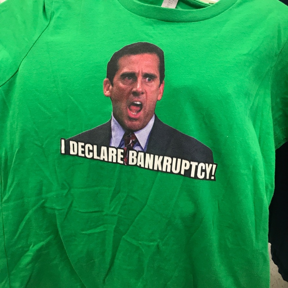 Green The Office T-shirt women’s small with quote “I declare bankruptcy”